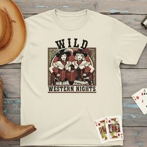 Wild Western Nights Saloon Girl Tee • Vintage Western Graphic Shirt • Cowgirl
